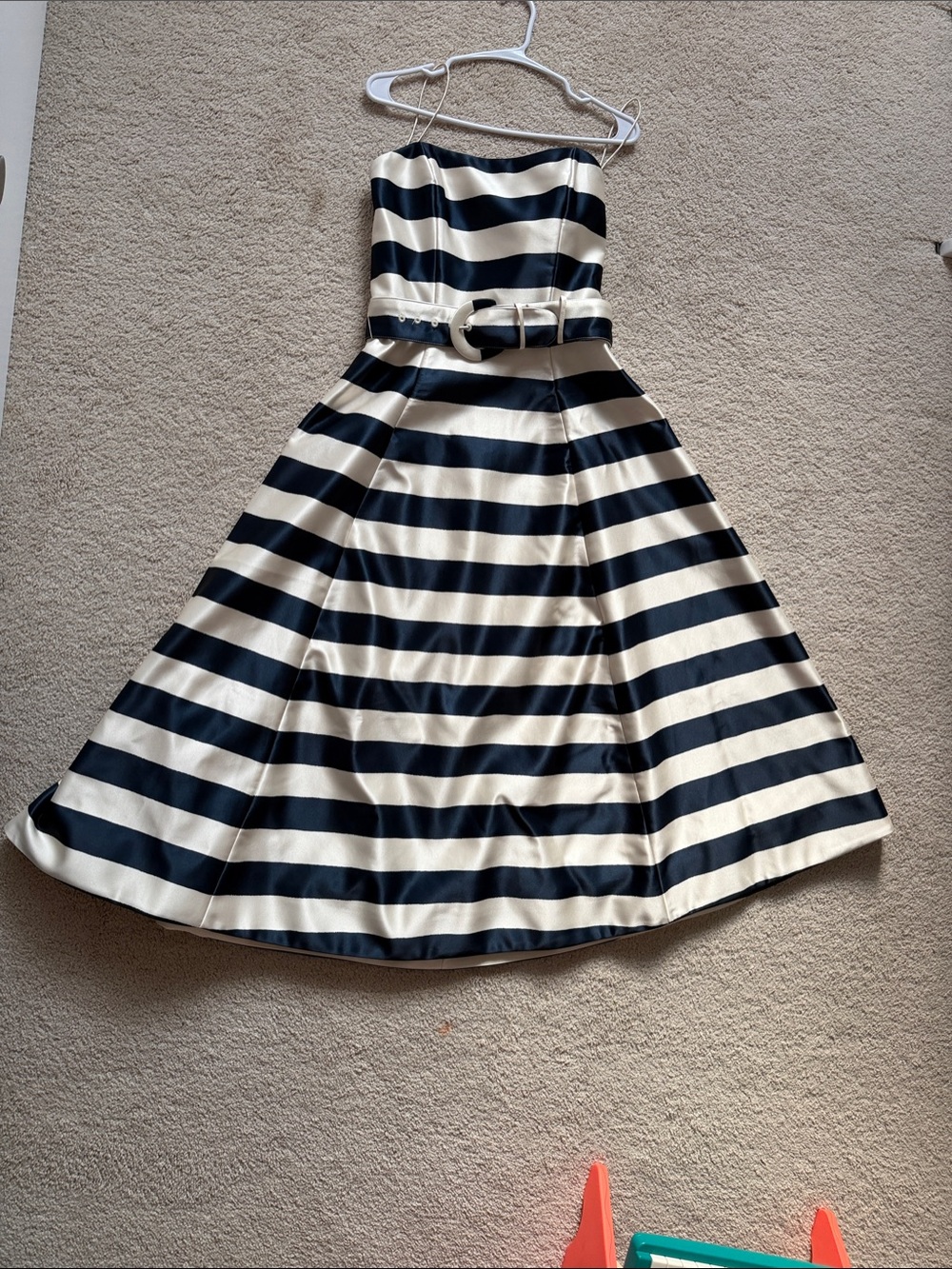 NICHOLAS Black and Cream Strapless Midi Dress with Belt
